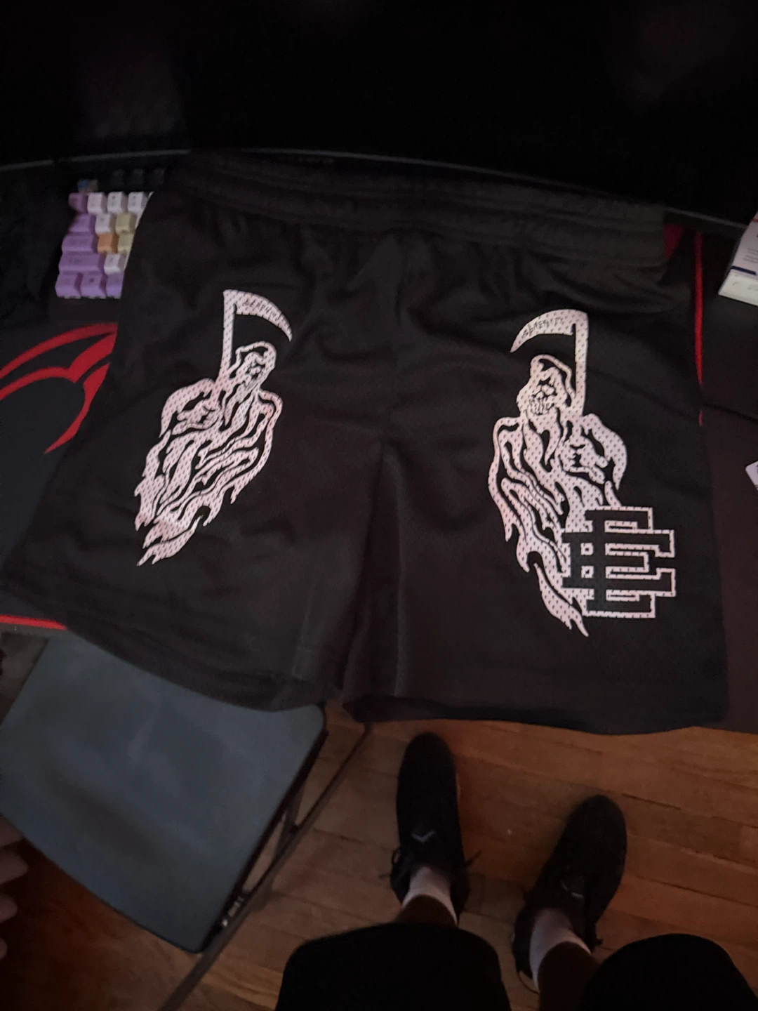 Black Shorts with Grim Reaper Graphic