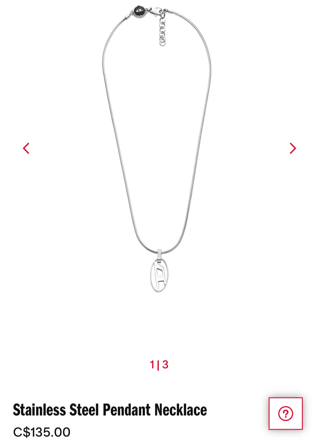 Diesel Stainless Steel Pendant Necklace