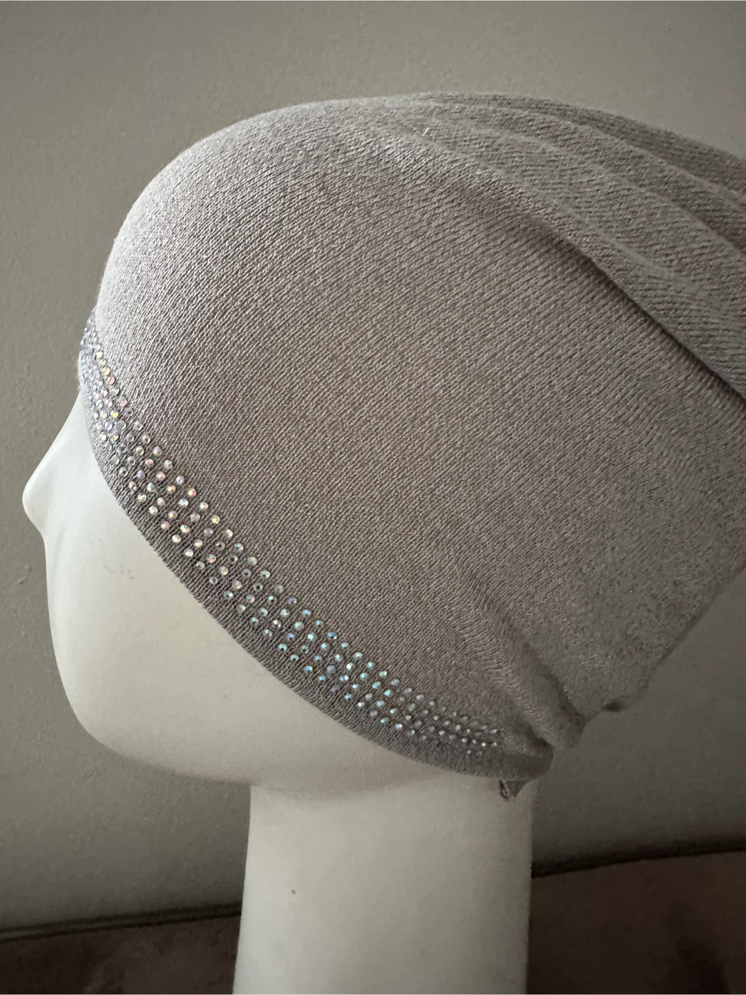 Grey Beanie with Rhinestone Accent