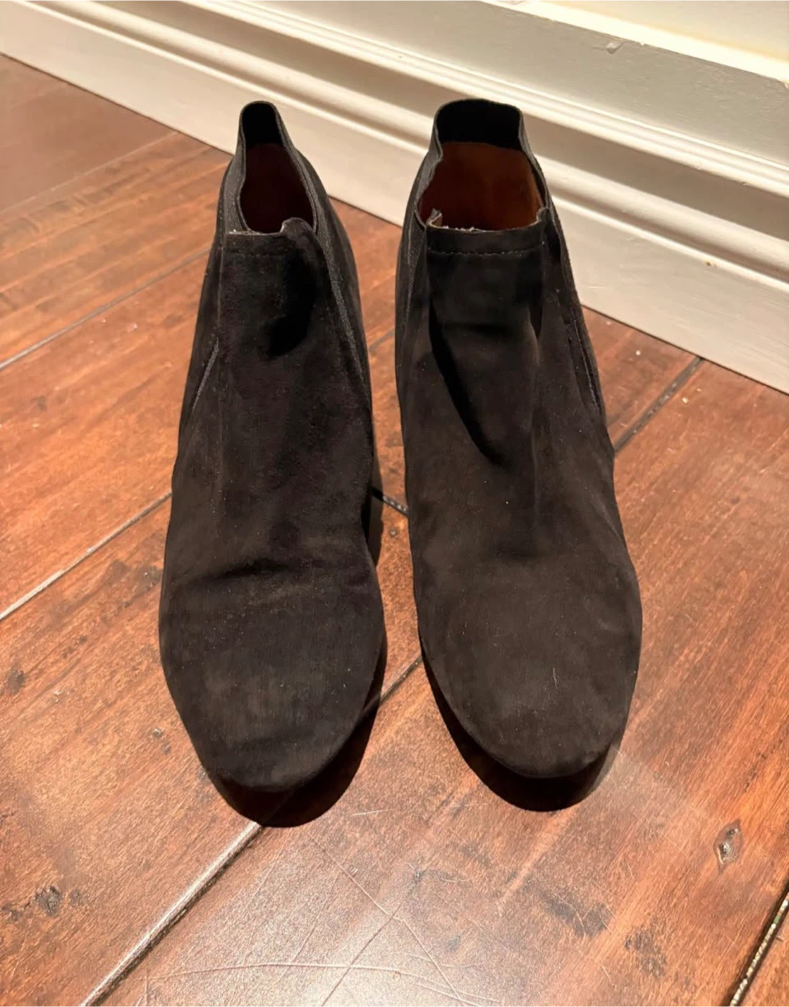Gentle Souls black suede wedge ankle boots