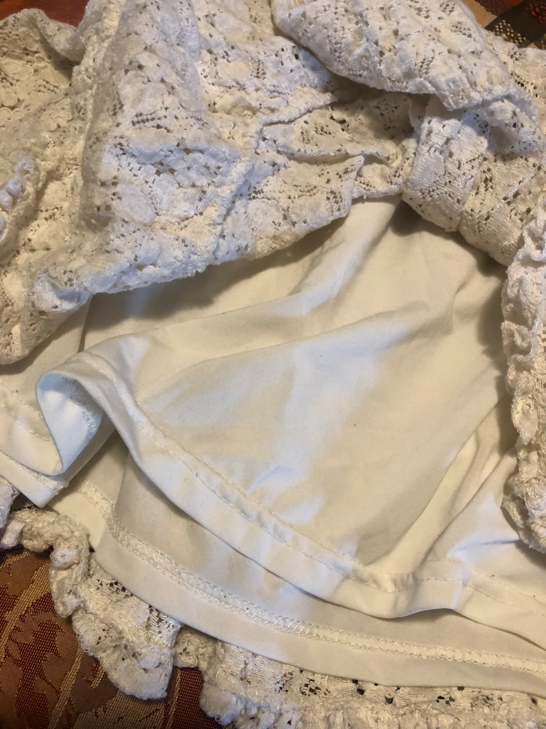 White Fall Lace Skirt with Brown Waistband - photo 4