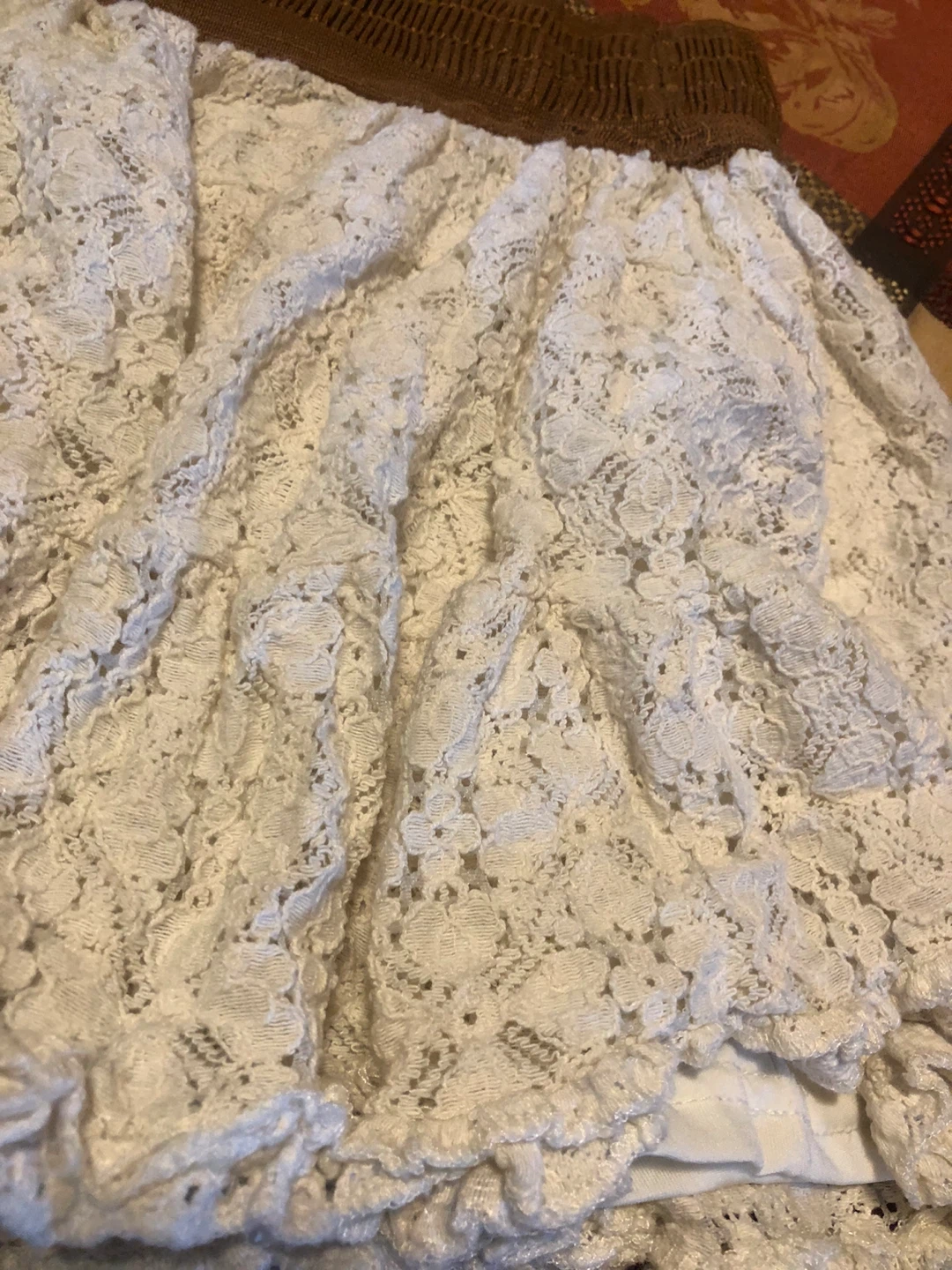 White Fall Lace Skirt with Brown Waistband - photo 3