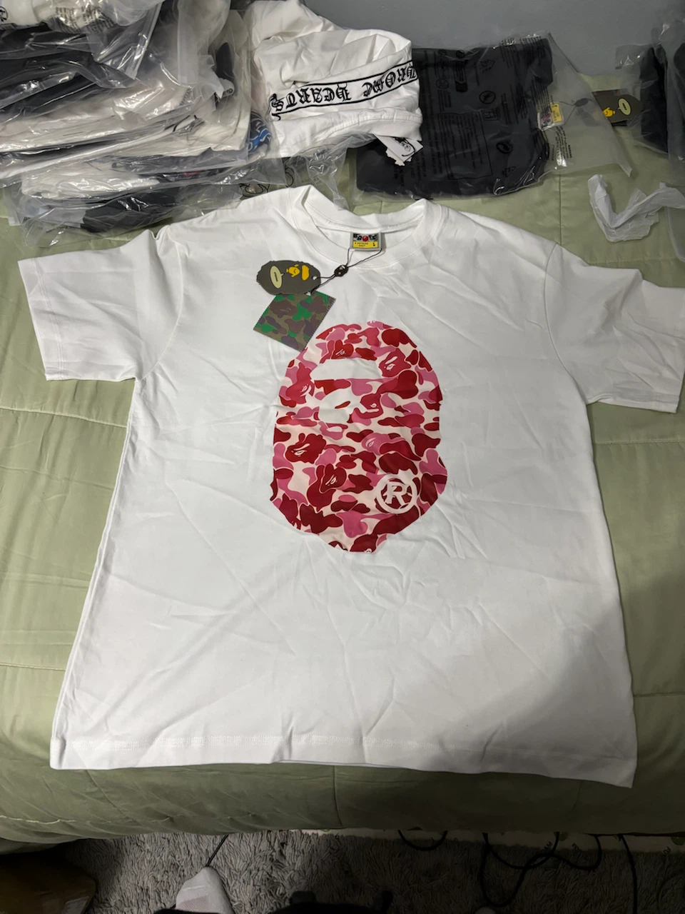 Bape Pink camo tee SZ L