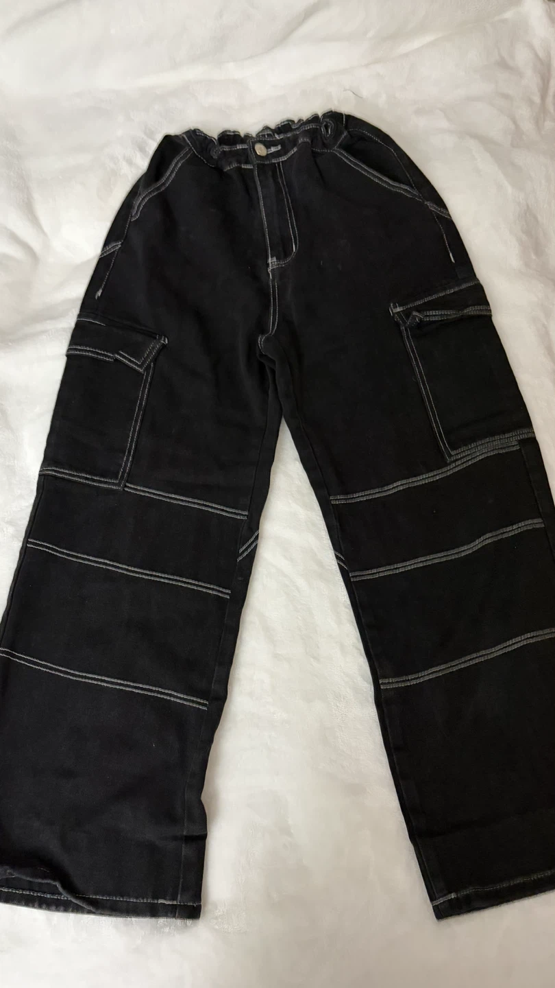 Black Cargo Pants with White Contrast Stitching