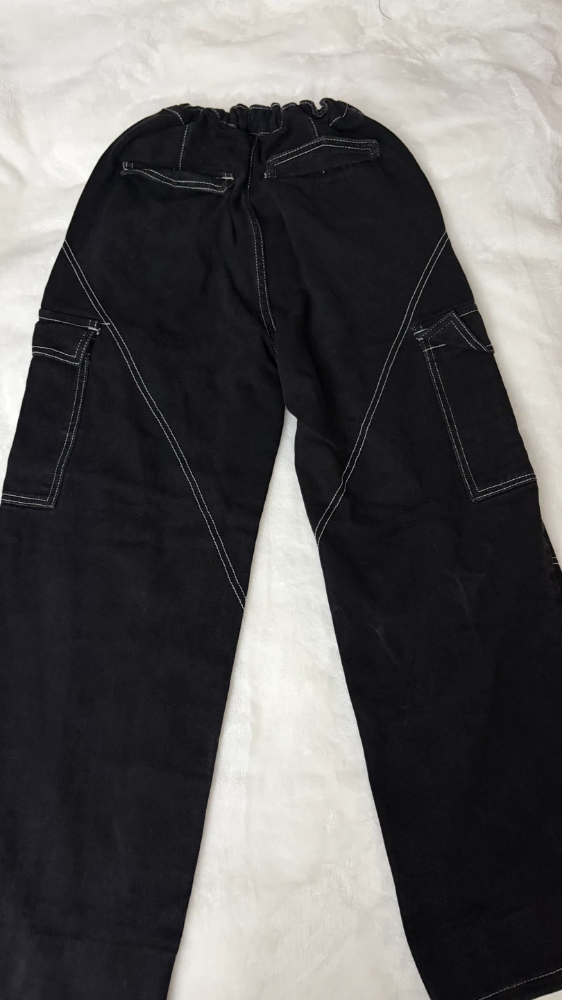 Black Cargo Pants with White Contrast Stitching - photo 2