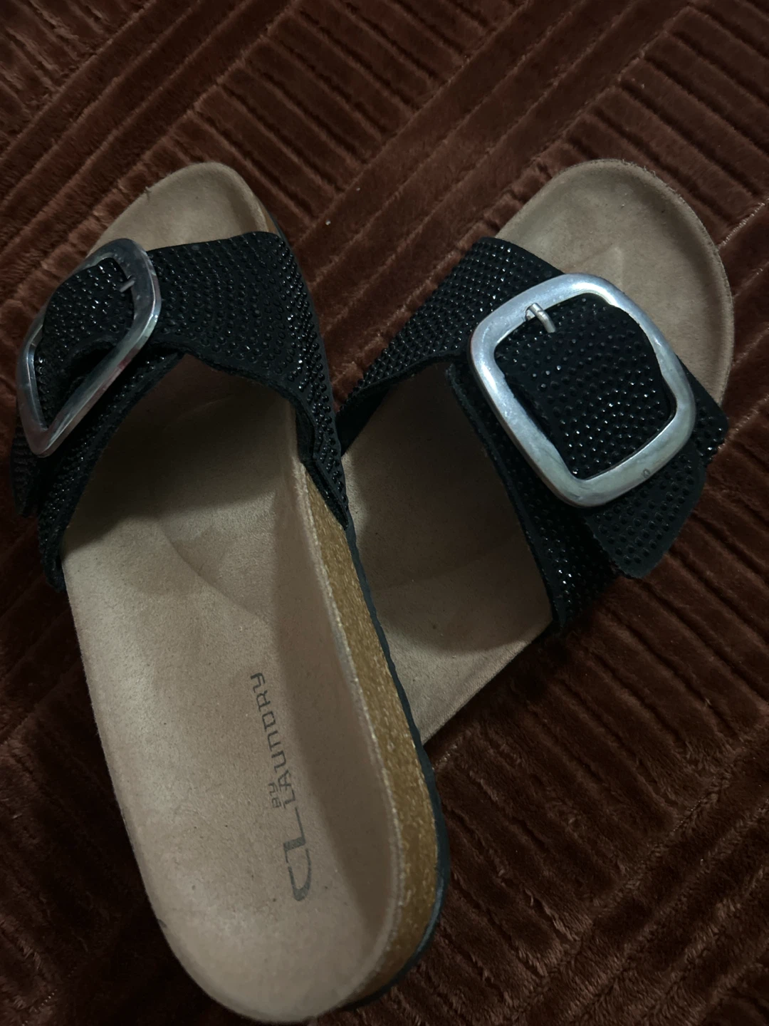 CL by Laundry Black Rhinestone Sandals