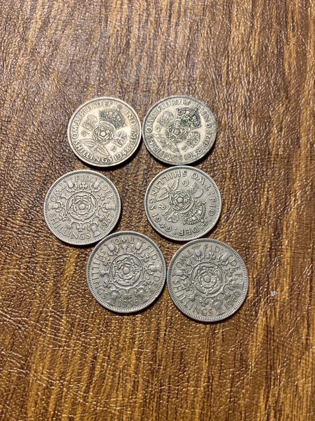Set of 6 Vintage British Two Shillings Coins