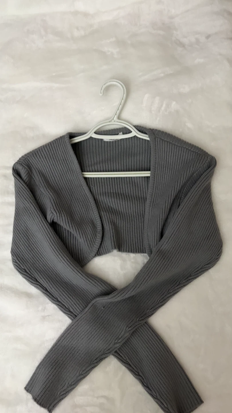Ardene Grey Ribbed Knit Cropped Cardigan Bolero