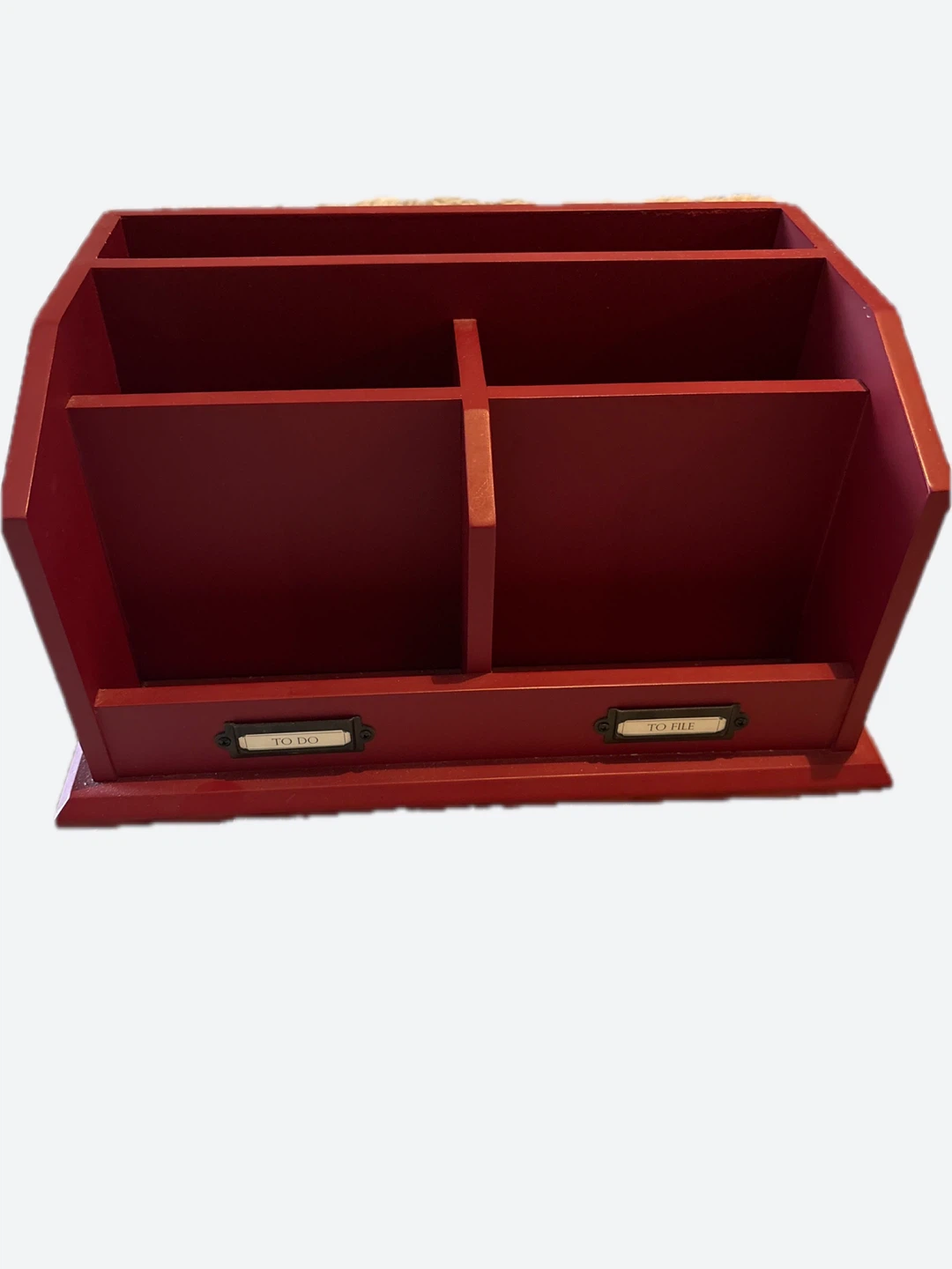 Red Wooden Desk Organizer with Drawers
