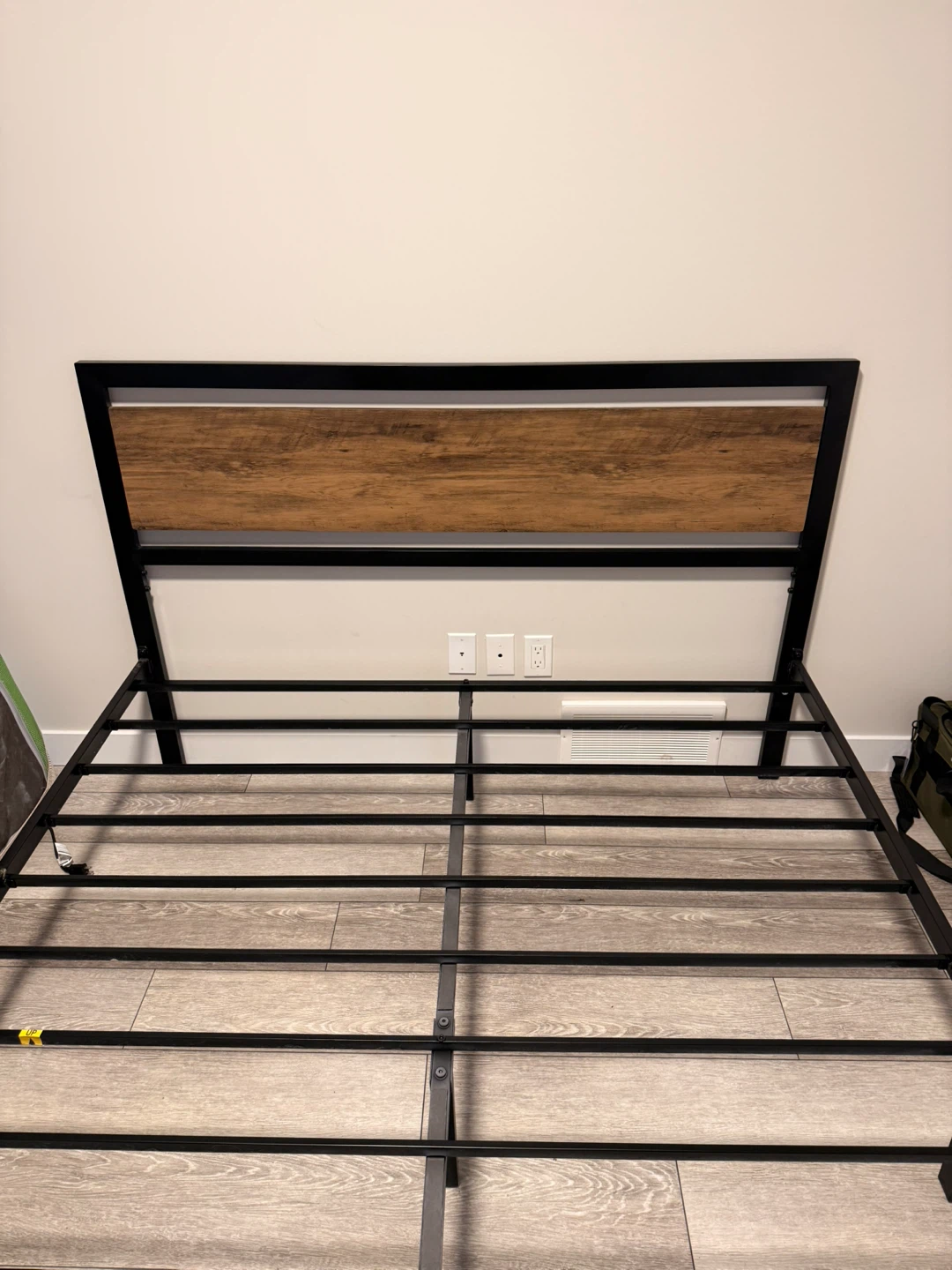 Modern Metal Platform Bed with Wooden Headboard