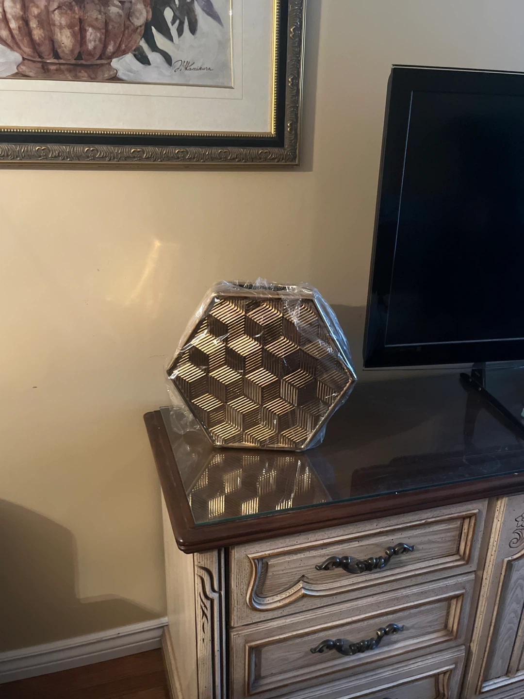 Large gold Geometric Hexagon Ceramic Vase – Statement Piece