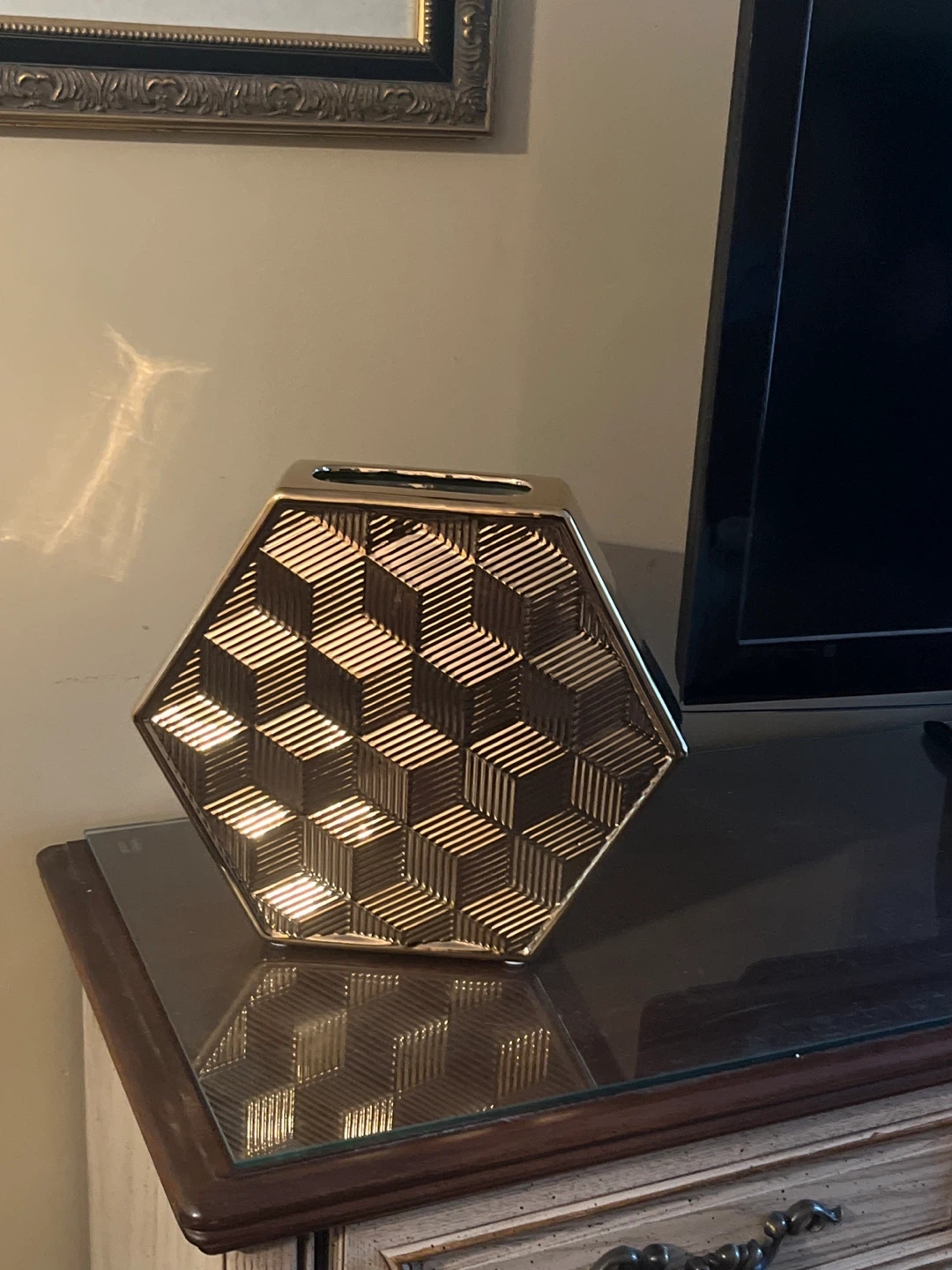 Large gold Geometric Hexagon Ceramic Vase – Statement Piece - photo 2