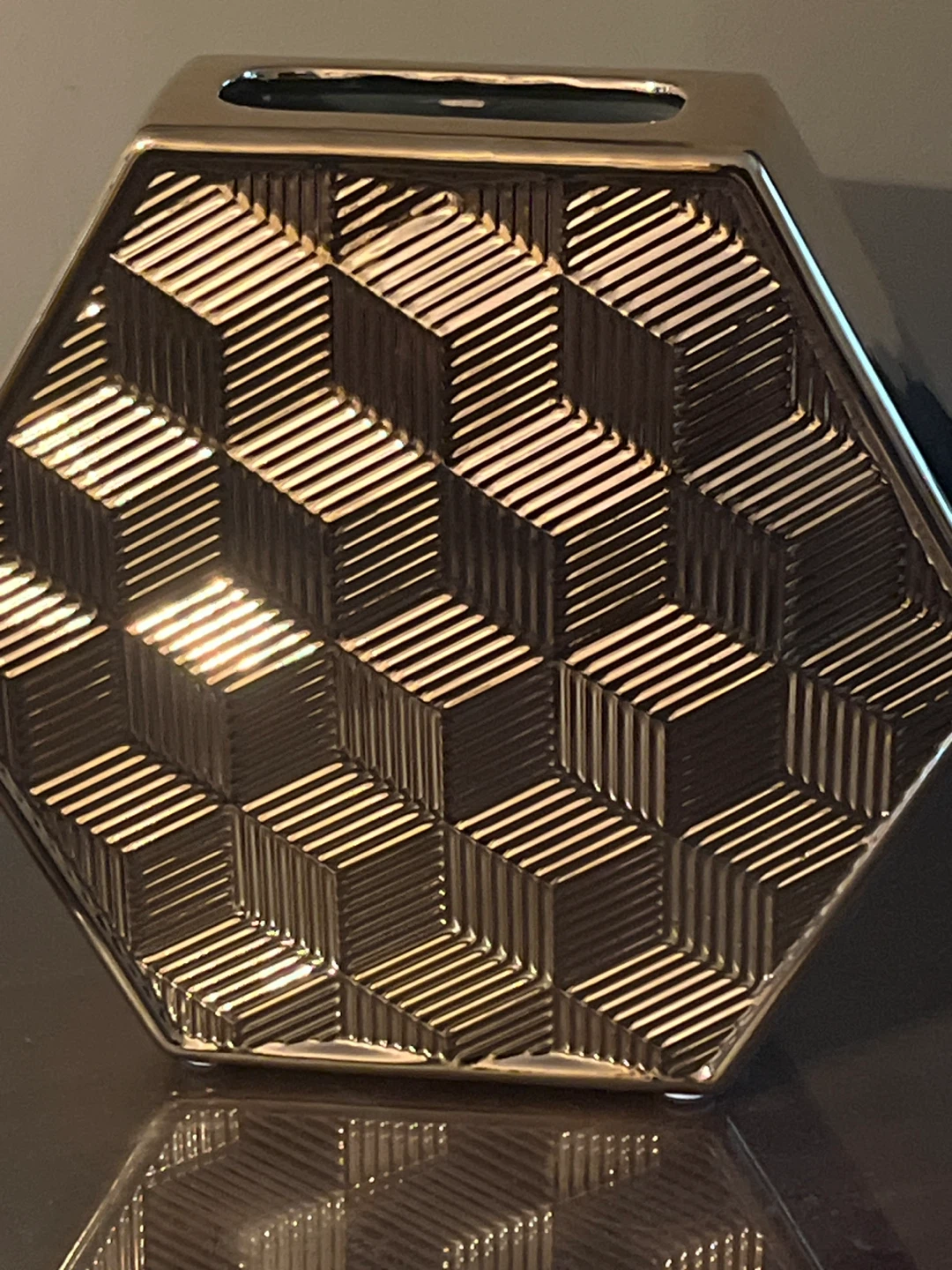 Large gold Geometric Hexagon Ceramic Vase – Statement Piece - photo 3