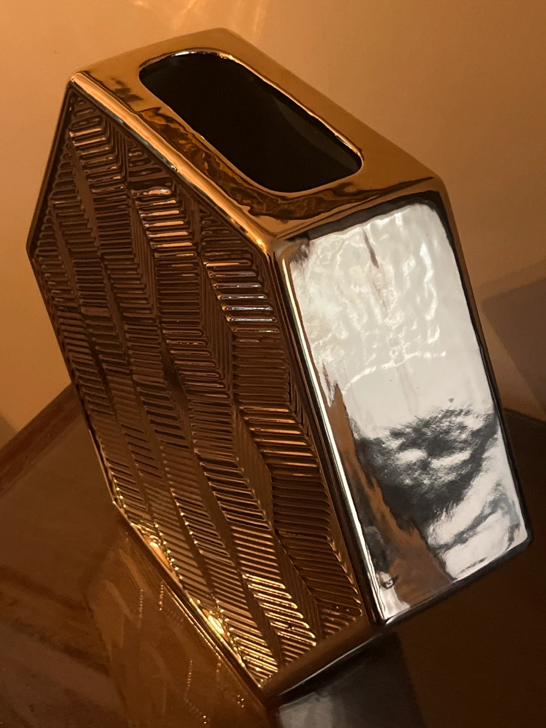 Large gold Geometric Hexagon Ceramic Vase – Statement Piece - photo 4