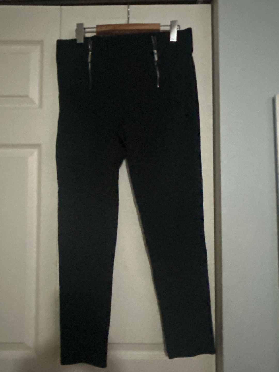 Black Women's Slim Trousers with Front Zippers
