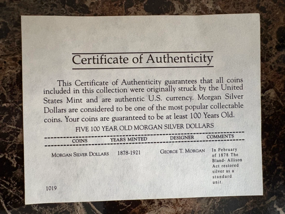 Vintage US Morgan Silver Dollar 5-Coin Presentation Set - photo 4