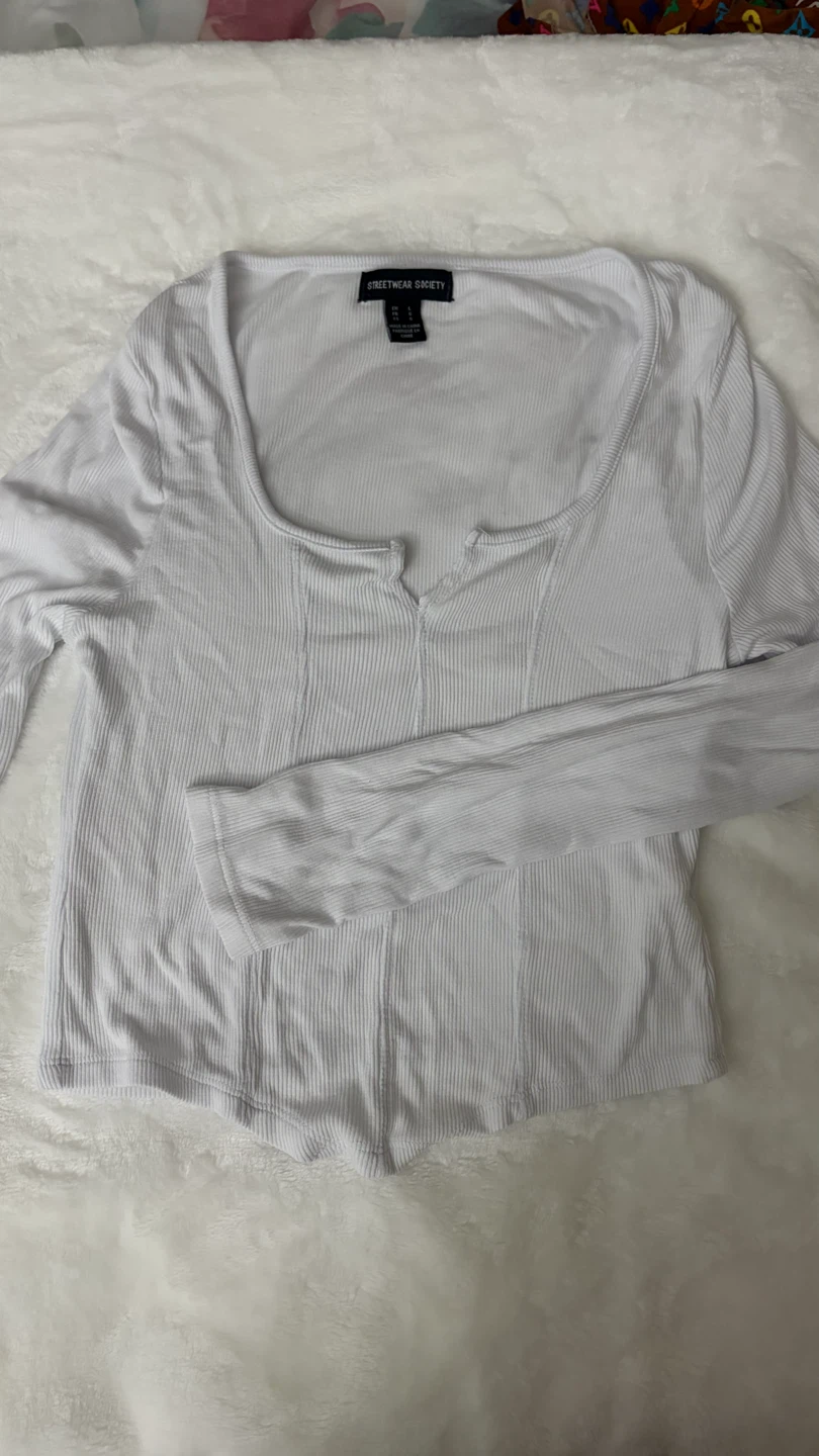 Streetwear Society White Ribbed Long Sleeve Top