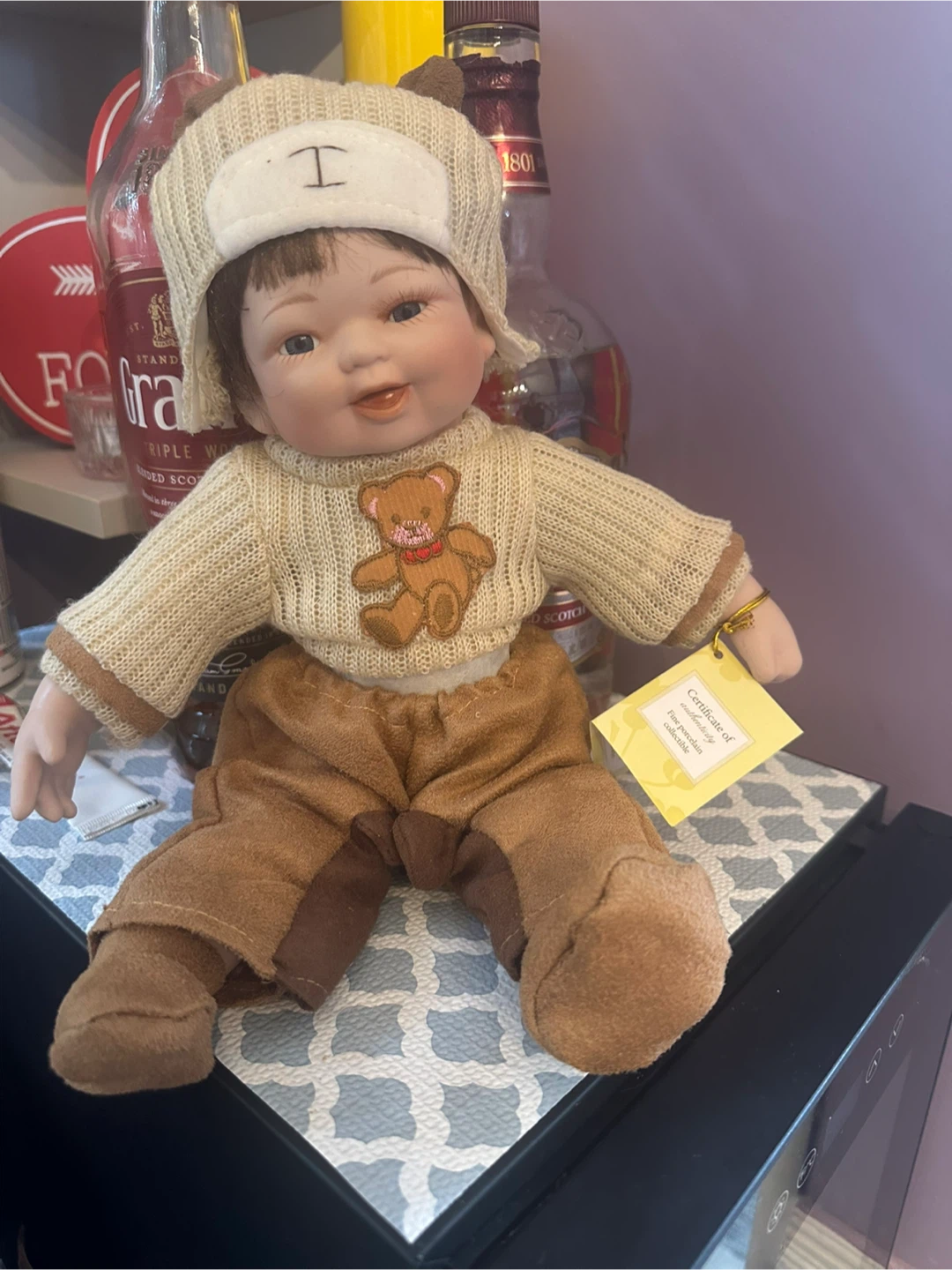 Porcelain Collectible Doll with Teddy Bear Sweater - photo 3
