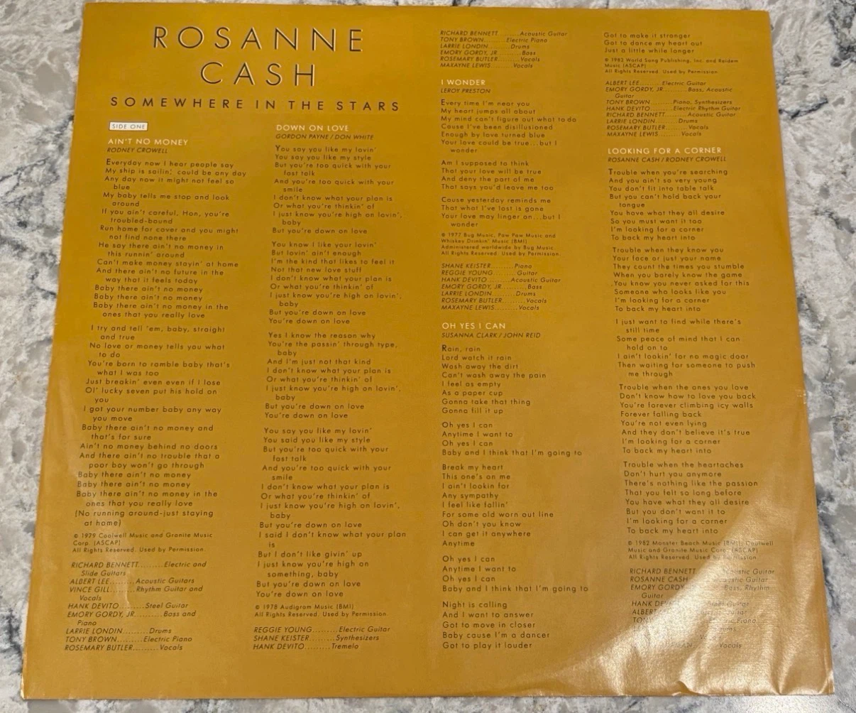 Rosanne Cash Somewhere In The Stars 1982 Record w/ Lyric Sleeve - photo 3