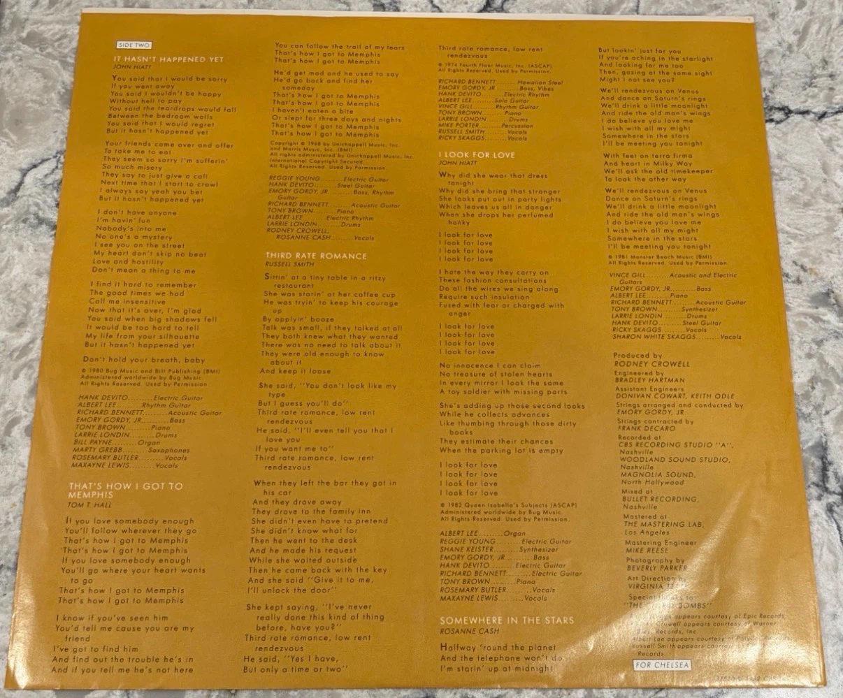 Rosanne Cash Somewhere In The Stars 1982 Record w/ Lyric Sleeve - photo 4