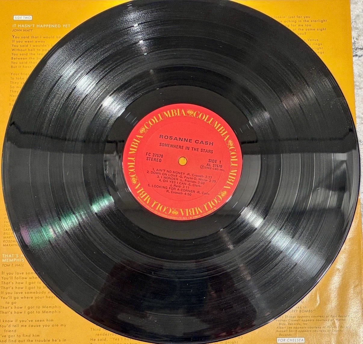 Rosanne Cash Somewhere In The Stars 1982 Record w/ Lyric Sleeve - photo 5