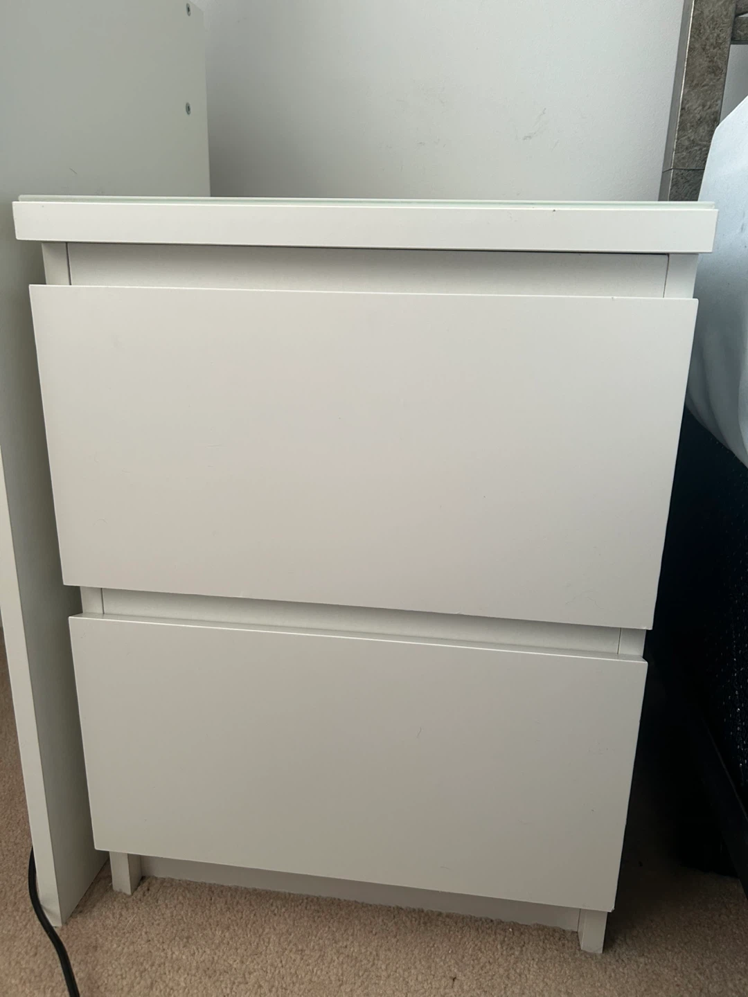 Two IKEA Malm White Nightstands