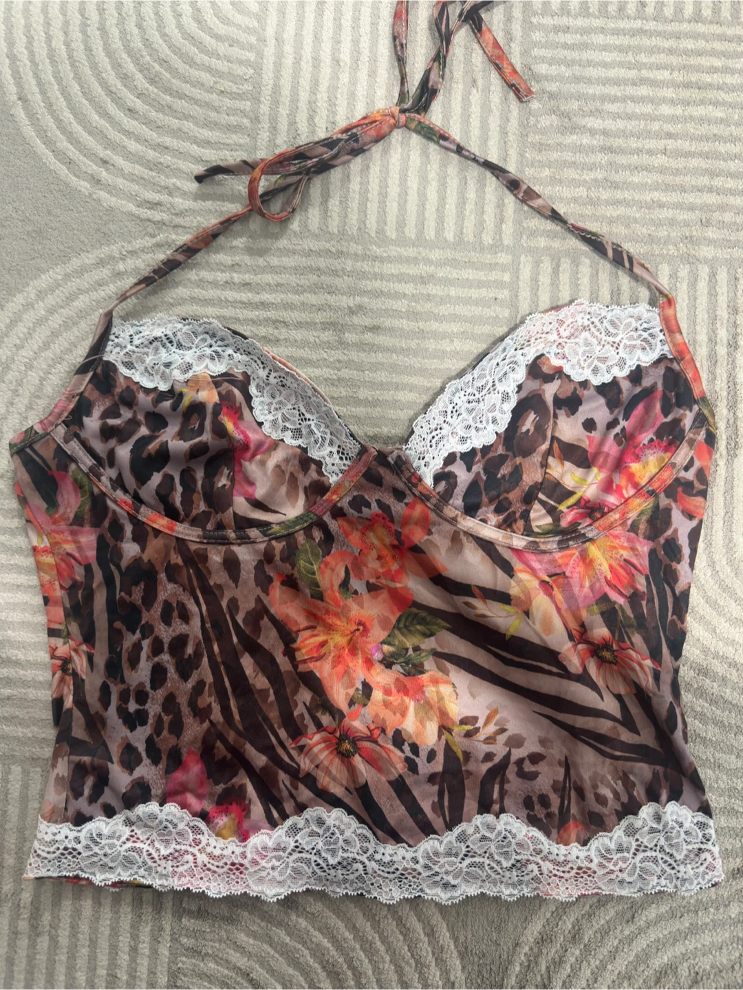 Floral Animal Print Halter Top