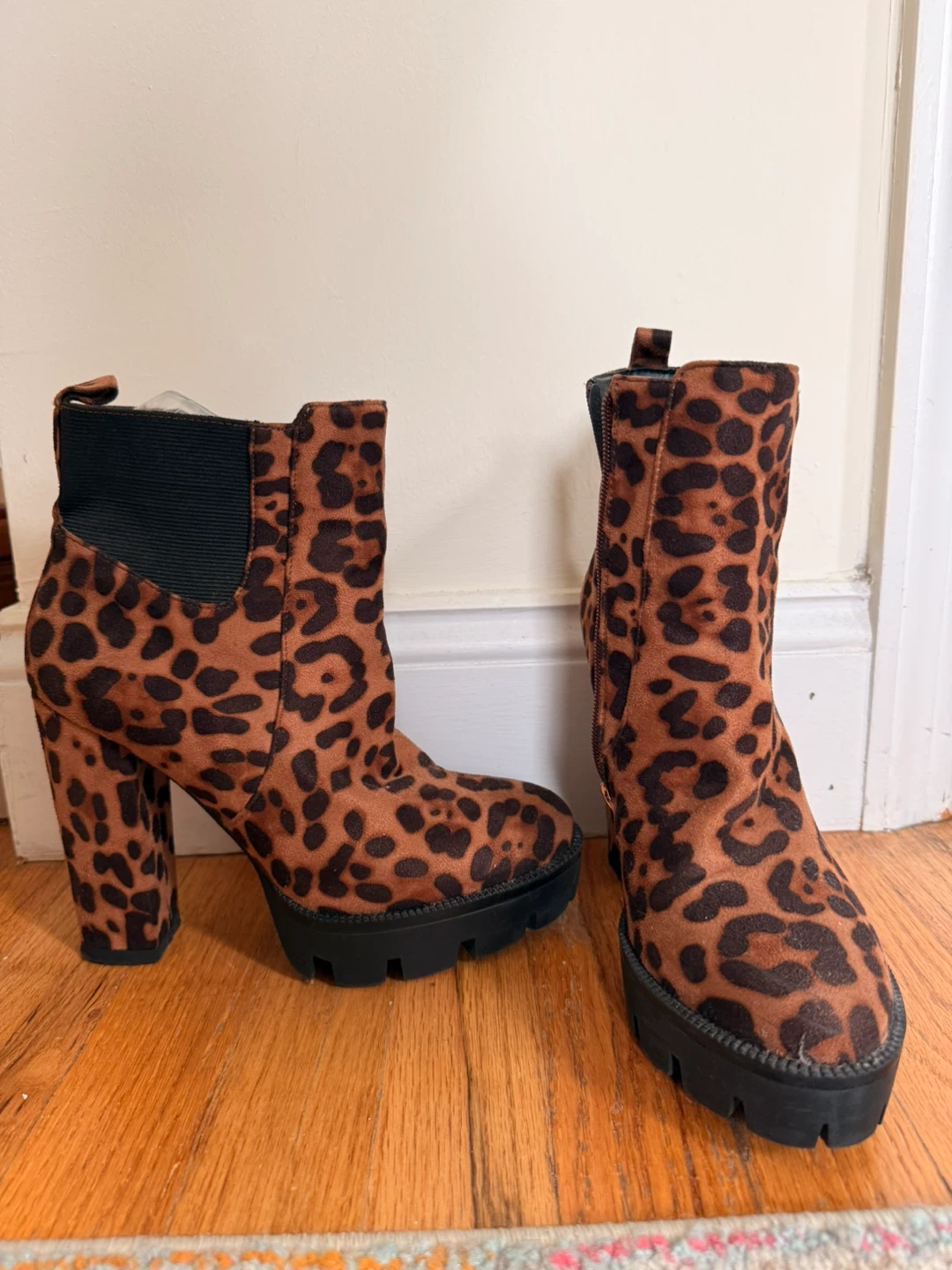 Leopard Print Platform Ankle Boots , Size: 8