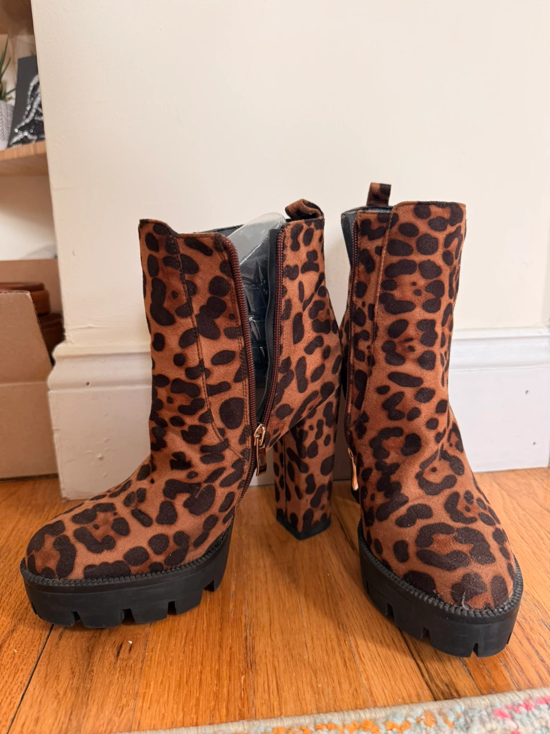 Leopard Print Platform Ankle Boots , Size: 8 - photo 3