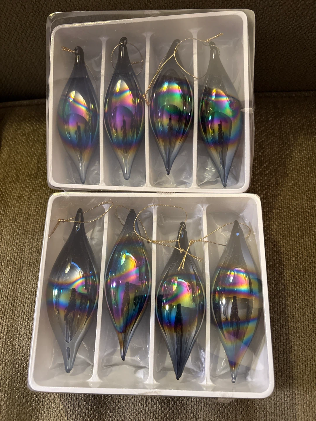 Set of 8 Iridescent Glass Teardrop Ornaments