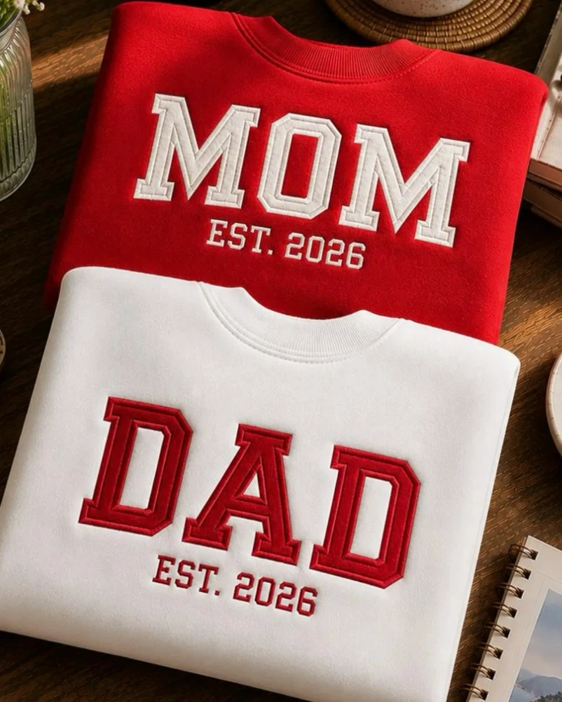 Custom made Embroidered Mom and Dad Crewneck Sweaters