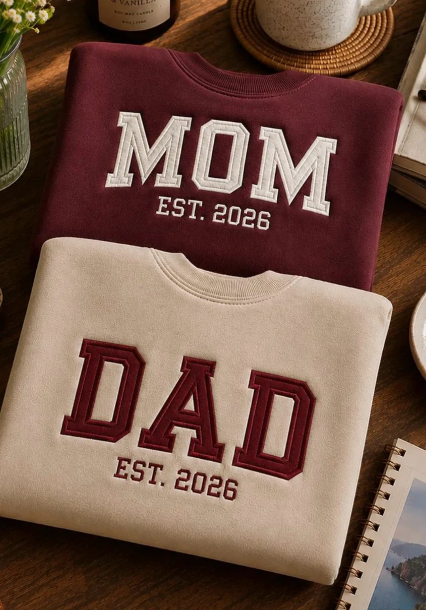 Custom made Embroidered Mom and Dad Crewneck Sweaters - photo 2
