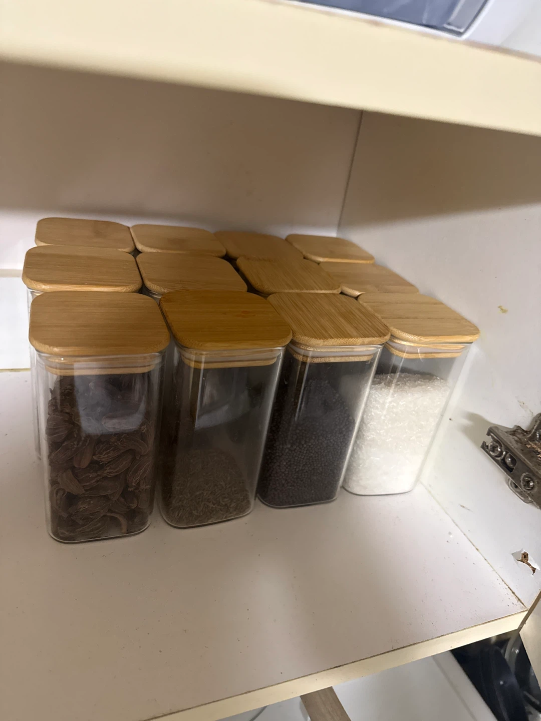 Set of 12 Square Glass Spice Jars with Bamboo Lids - photo 3
