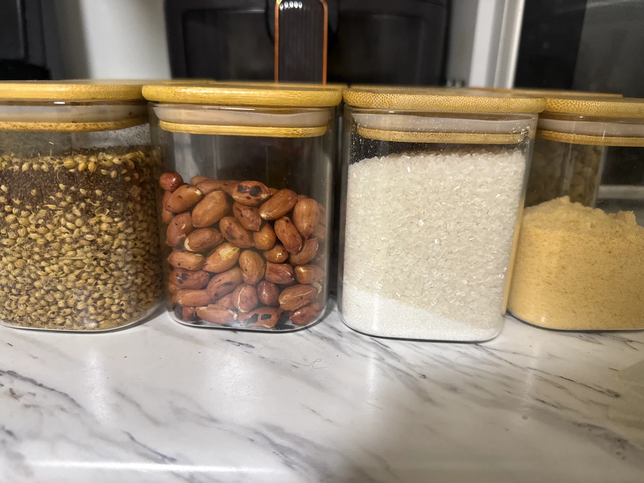 Set of 8 Bamboo Lid Glass Storage Jars - photo 2