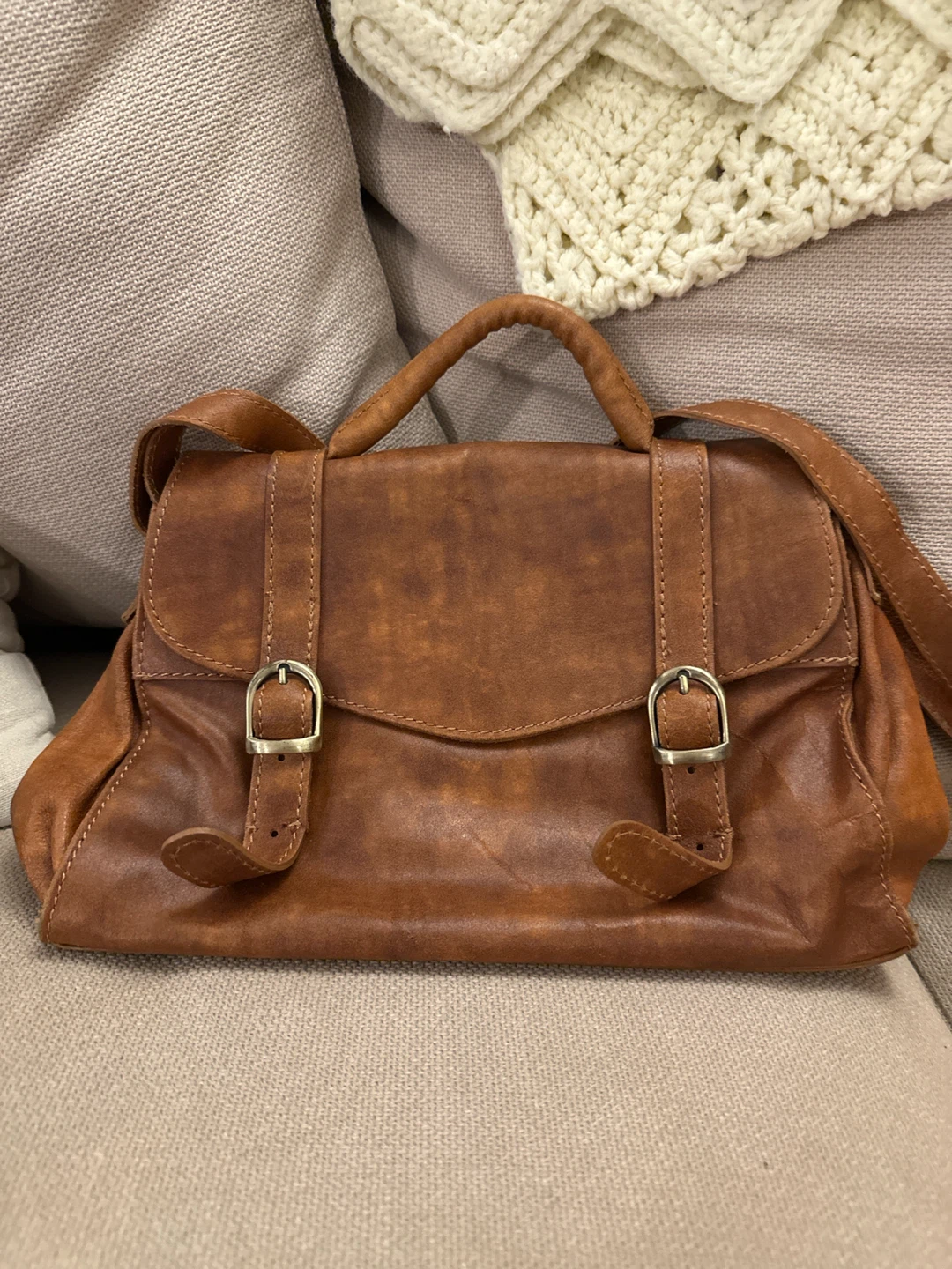 Vintage Style Brown Faux Leather Satchel