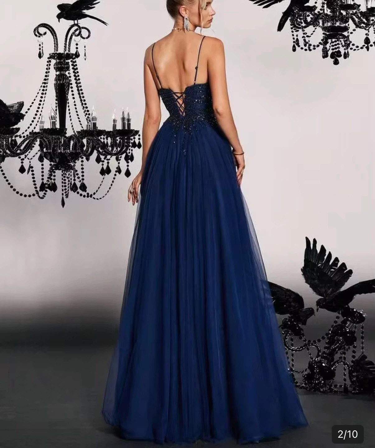 Beautiful navy blue formal/prom dress, size L. - photo 4