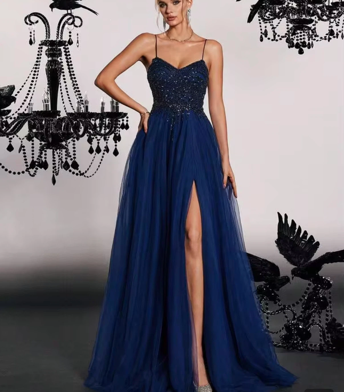 Beautiful navy blue formal/prom dress, size L. - photo 5