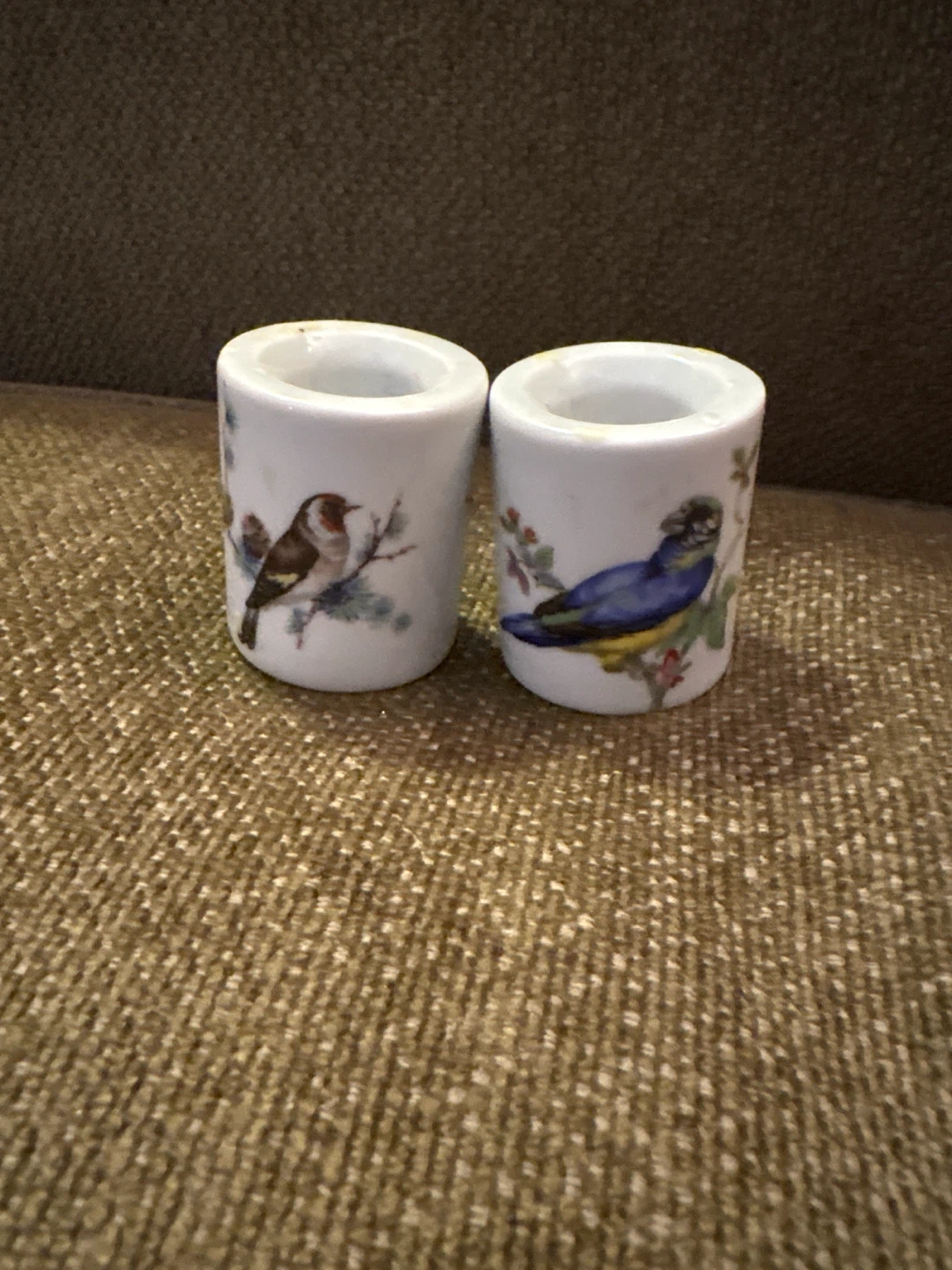 Pair of Ceramic candle holders with Bird Designs