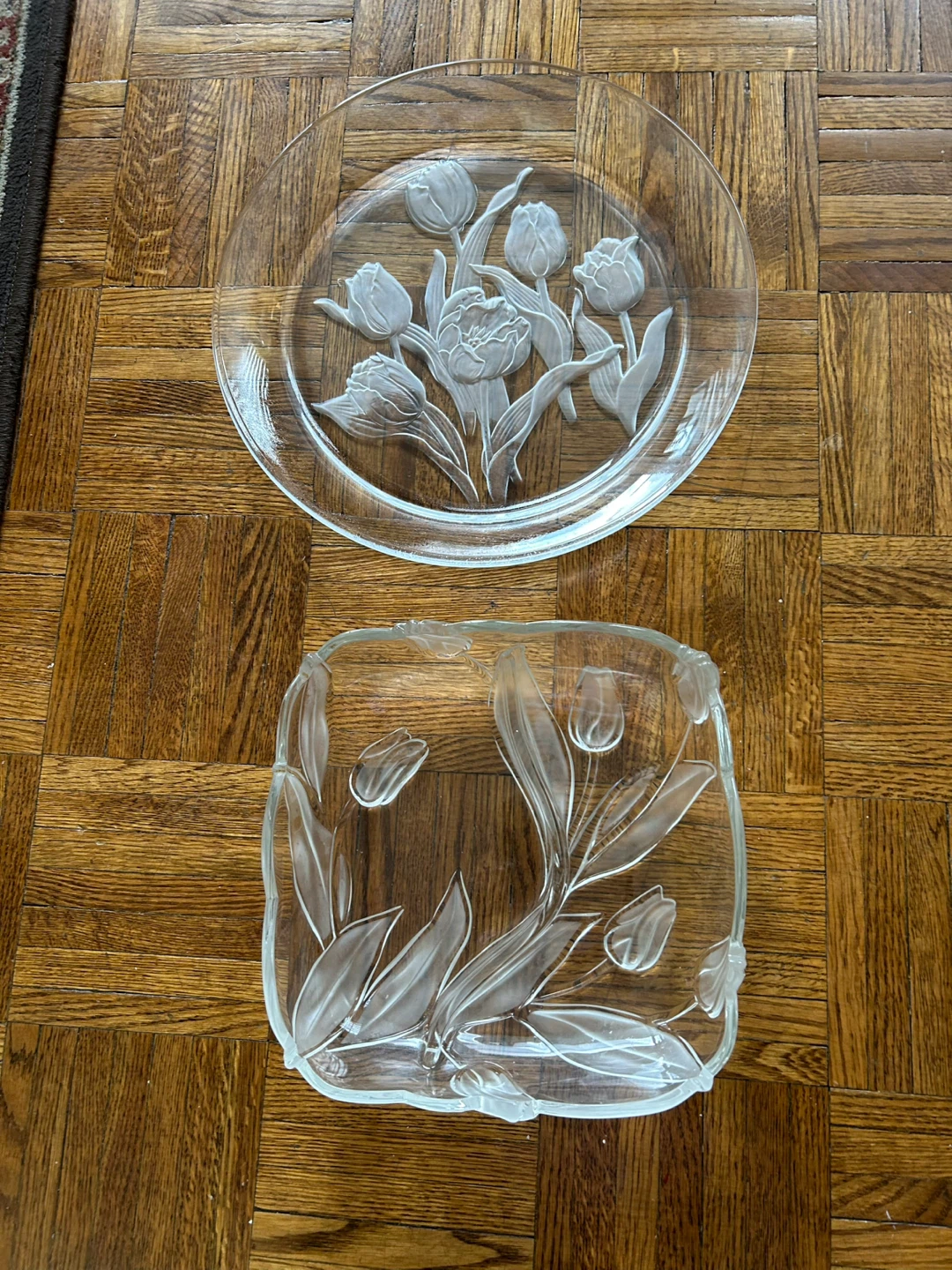 Set of Two Crystal Tulip Serving Dishes