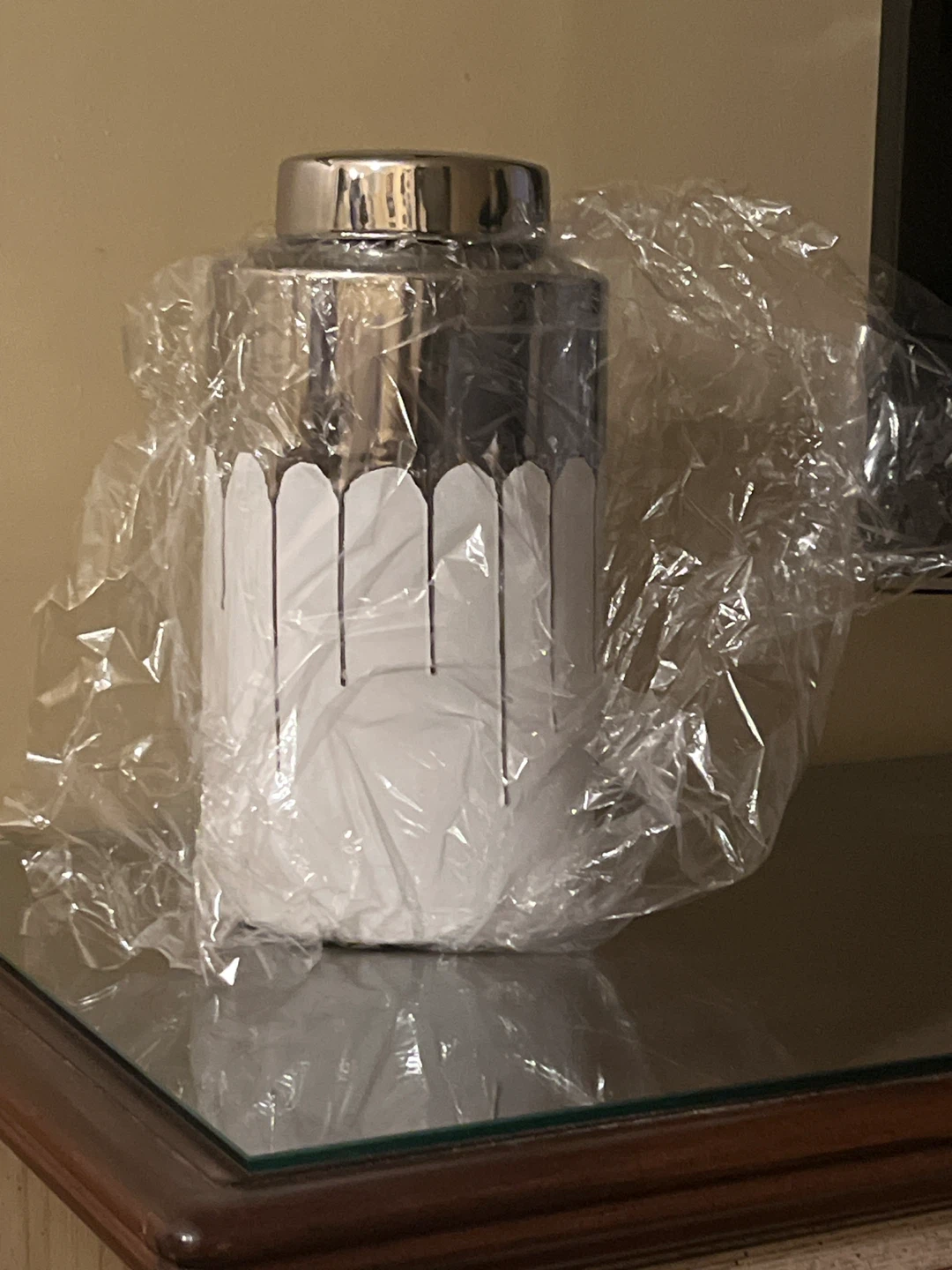 Brand New Modern Silver & White Melting Drip Statement Canister - photo 2