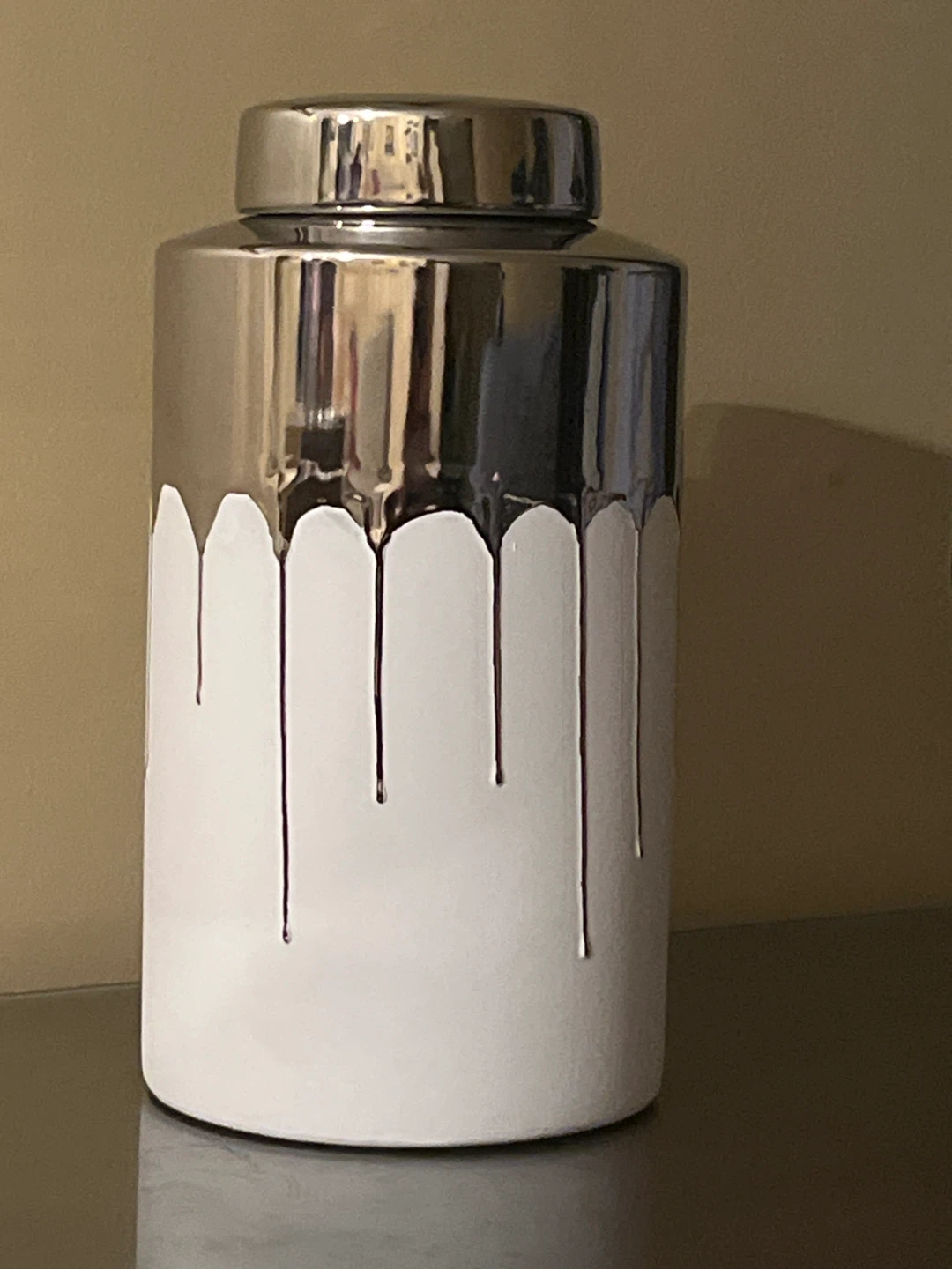 Brand New Modern Silver & White Melting Drip Statement Canister - photo 3