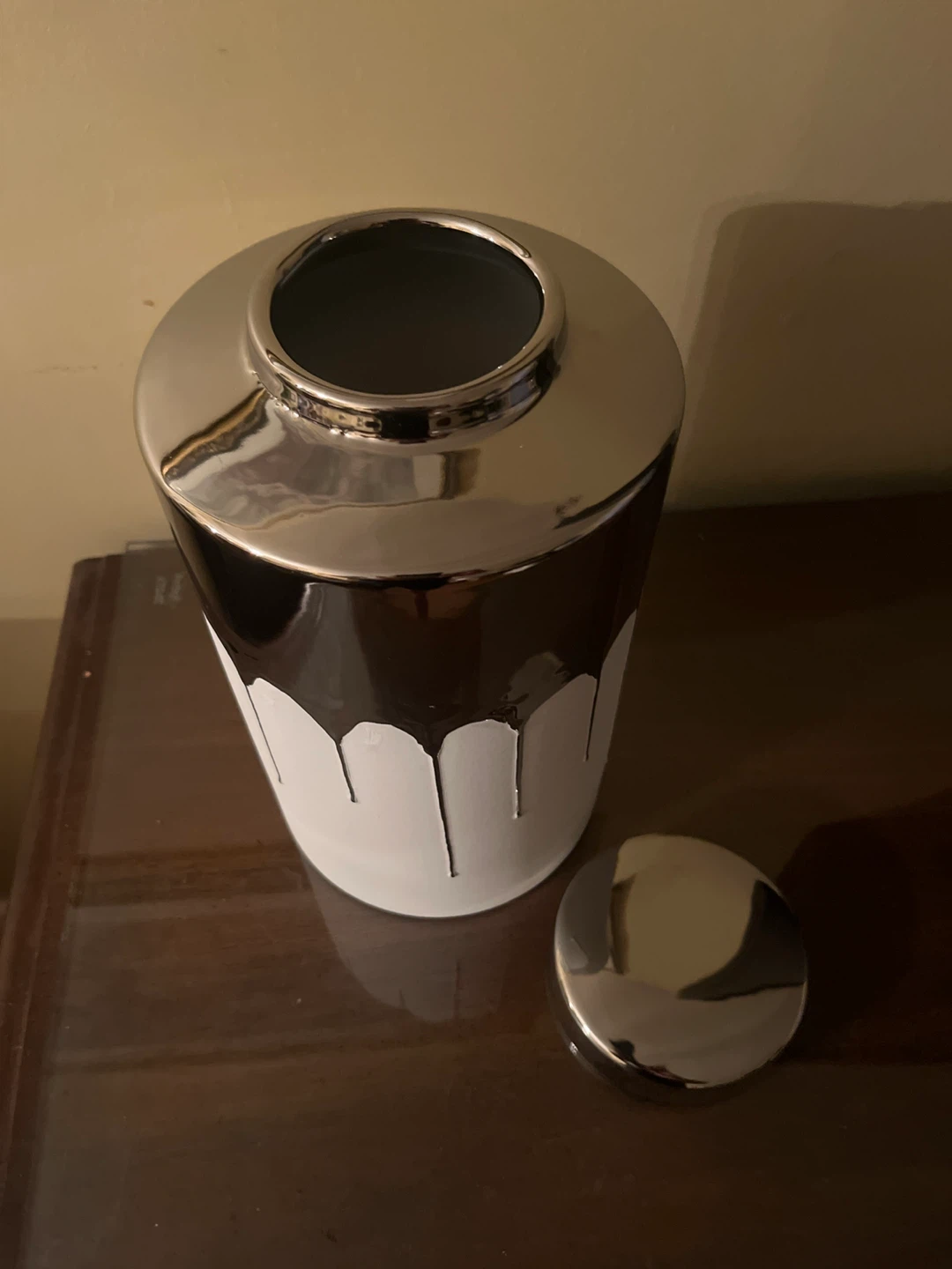 Brand New Modern Silver & White Melting Drip Statement Canister - photo 5