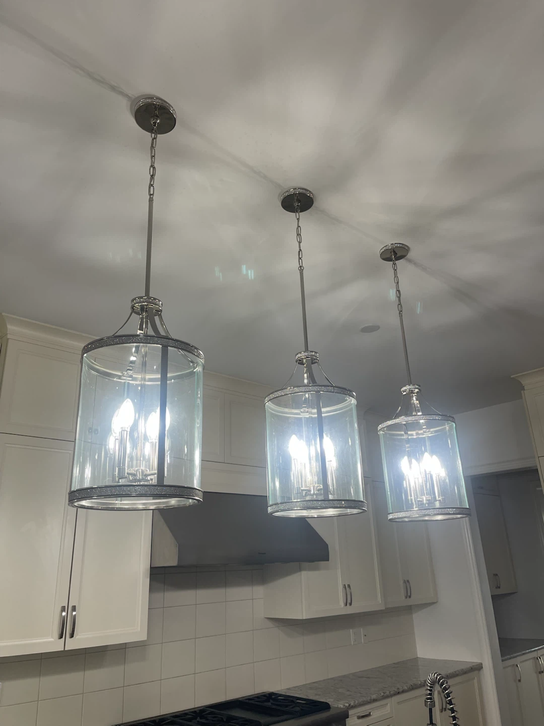 Glass Cylinder Pendant Lights - Set of 3
