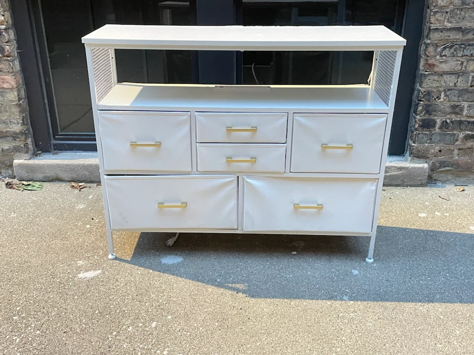 White Storage Console with Integrated Power Outlet