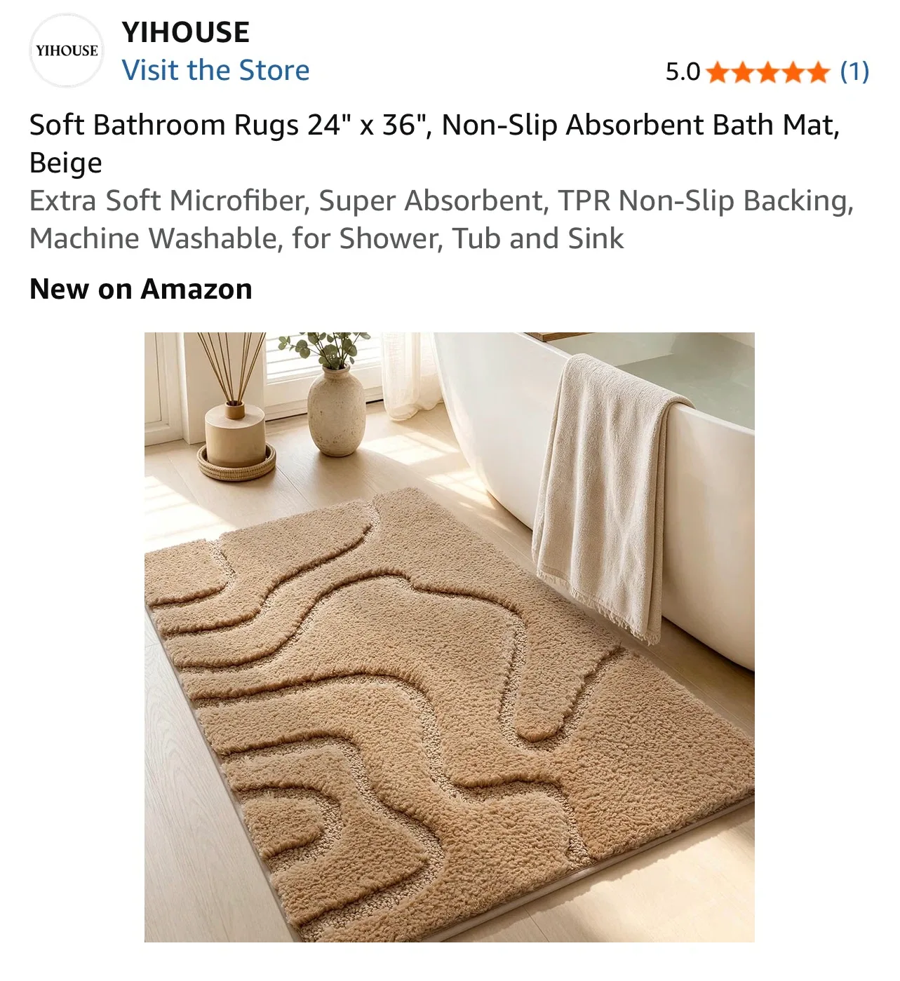 YIHOUSE Soft Bathroom Rug, 24" x 36", Beige - photo 2