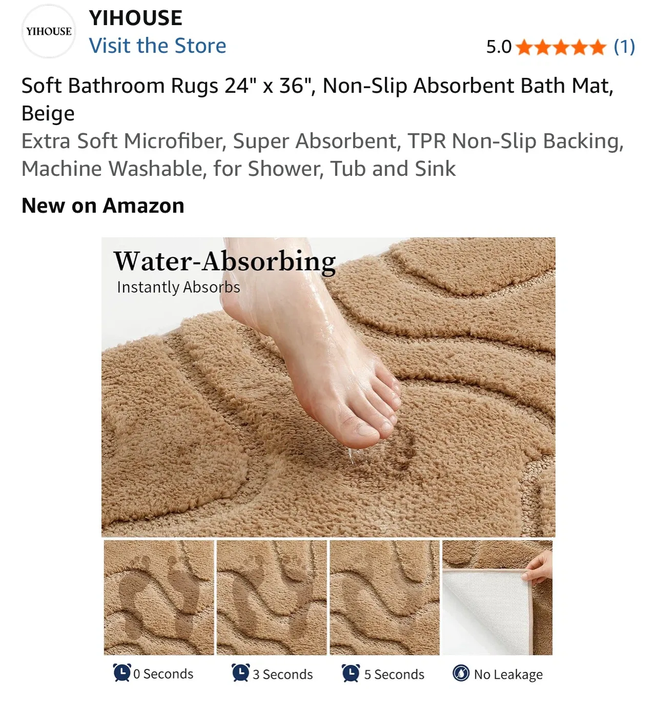 YIHOUSE Soft Bathroom Rug, 24" x 36", Beige - photo 3