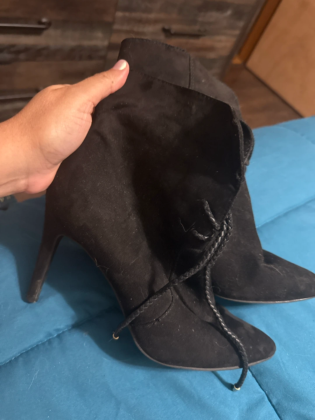 Black Suede Lace-Up Ankle Boots