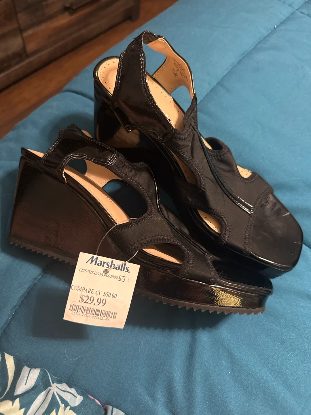Black Wedge Sandals - Size M