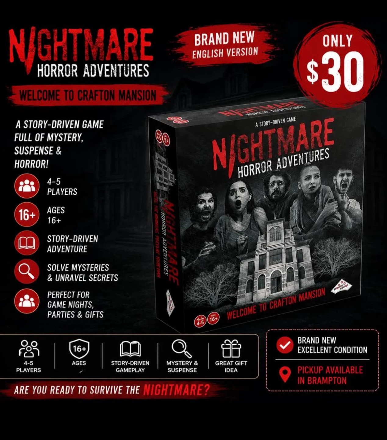 Nightmare Horror Adventures Board Game