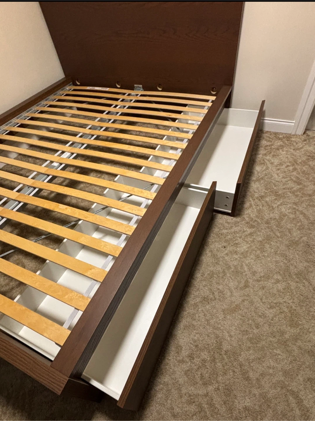 IKEA Queen Size Brown Ash Malm Bed Frame + 2 Drawers - photo 2